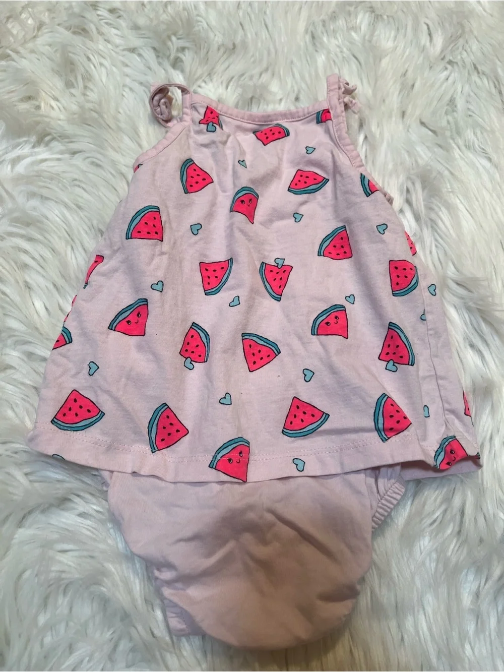 Carter's Baby Girls Sz 24 Months Romper Dress Light Pink Watermelon Print Cotton